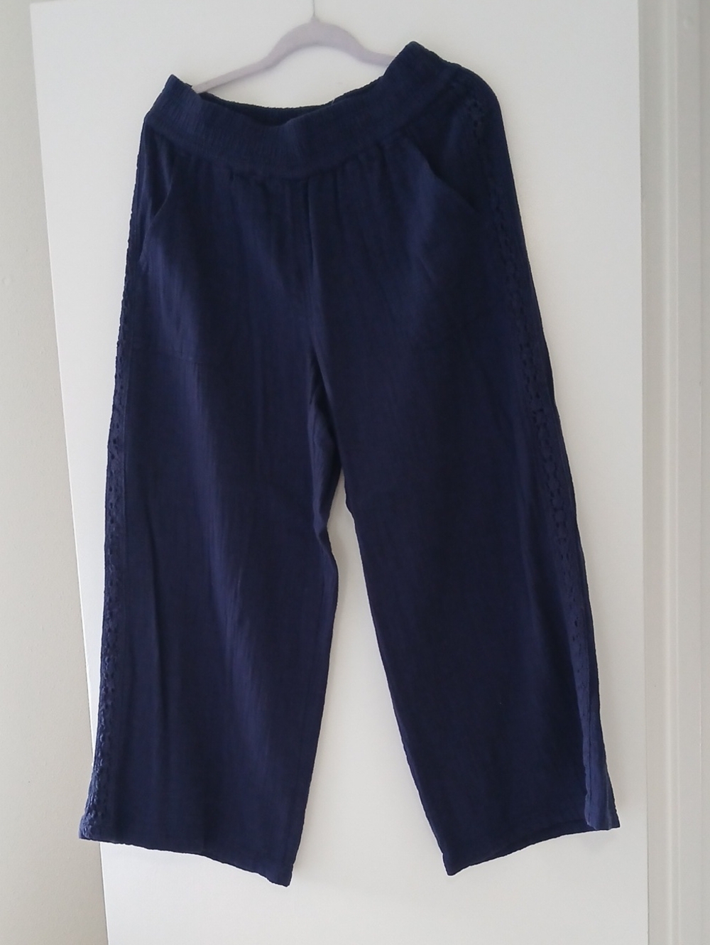 Aerie Navy Wide Leg Crochet-Trim Pants Nwt